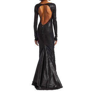 RICK OWENS Fall 21 GETHSEMANE Denim Open Back Fishtail Hem Gown Dress IT/40 US/4